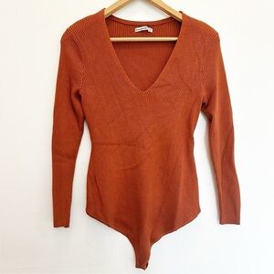 Abercrombie & Fitch Knit Long Sleeve Bodysuit Burnt Orange Size XXL 2XL V Neck
